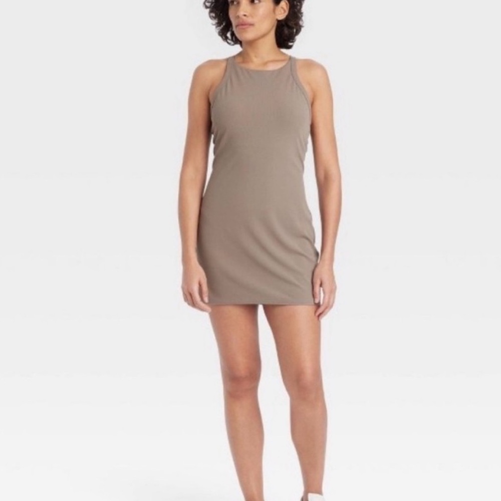 All in Motion Taupe Fine Rib Slim Dress Women's Size Large
